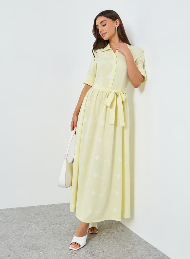 ستايلي فستان طويل بنمط قميص وطبعة زهور - Image 1